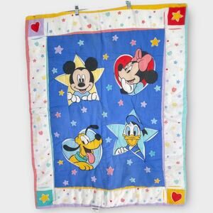 Vtg Disney Babies Quilt Mickey Minnie Stars Hearts Shapes Nursery Baby Blanket